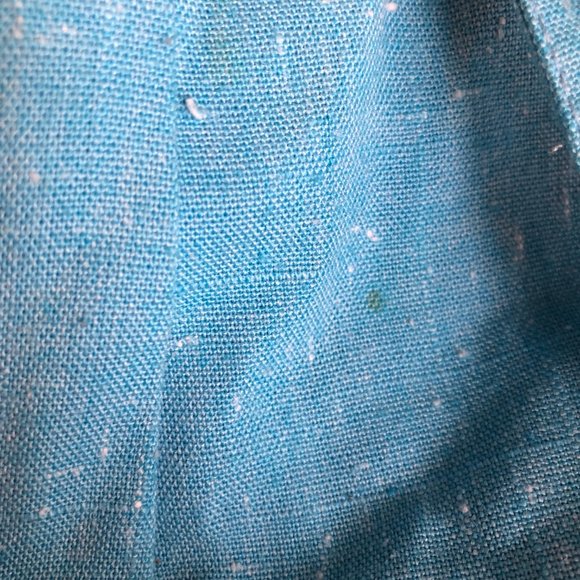 Vintage 70s Linen High Rise Flare Wide Leg Belted Bell Botton Blue Trouser Pants - Picture 7 of 8